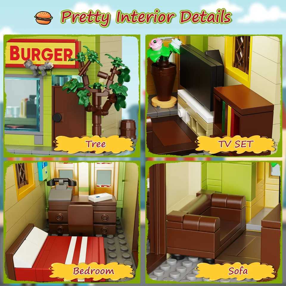 Bobes Hamburger Shop Building Blocks Sets City Scenery Street View House Architecture Model Bricks Gifts for Kids Adults C251023