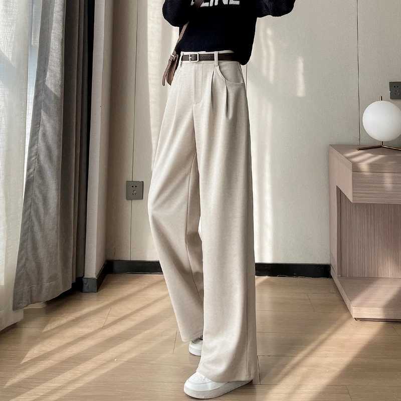MEXZT Woolen Wide Leg Pants Women Streetwear Belt Fleece Baggy Black Suit Pants Winter Korean Fashion Casual Straight TrousersT251025