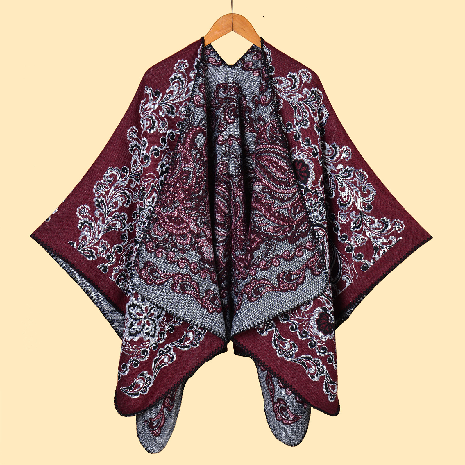 Womens Scarf Shawl Jacquard Thickened Imitation Cashmere Split Warm Shawl Cape Autumn Winter Style