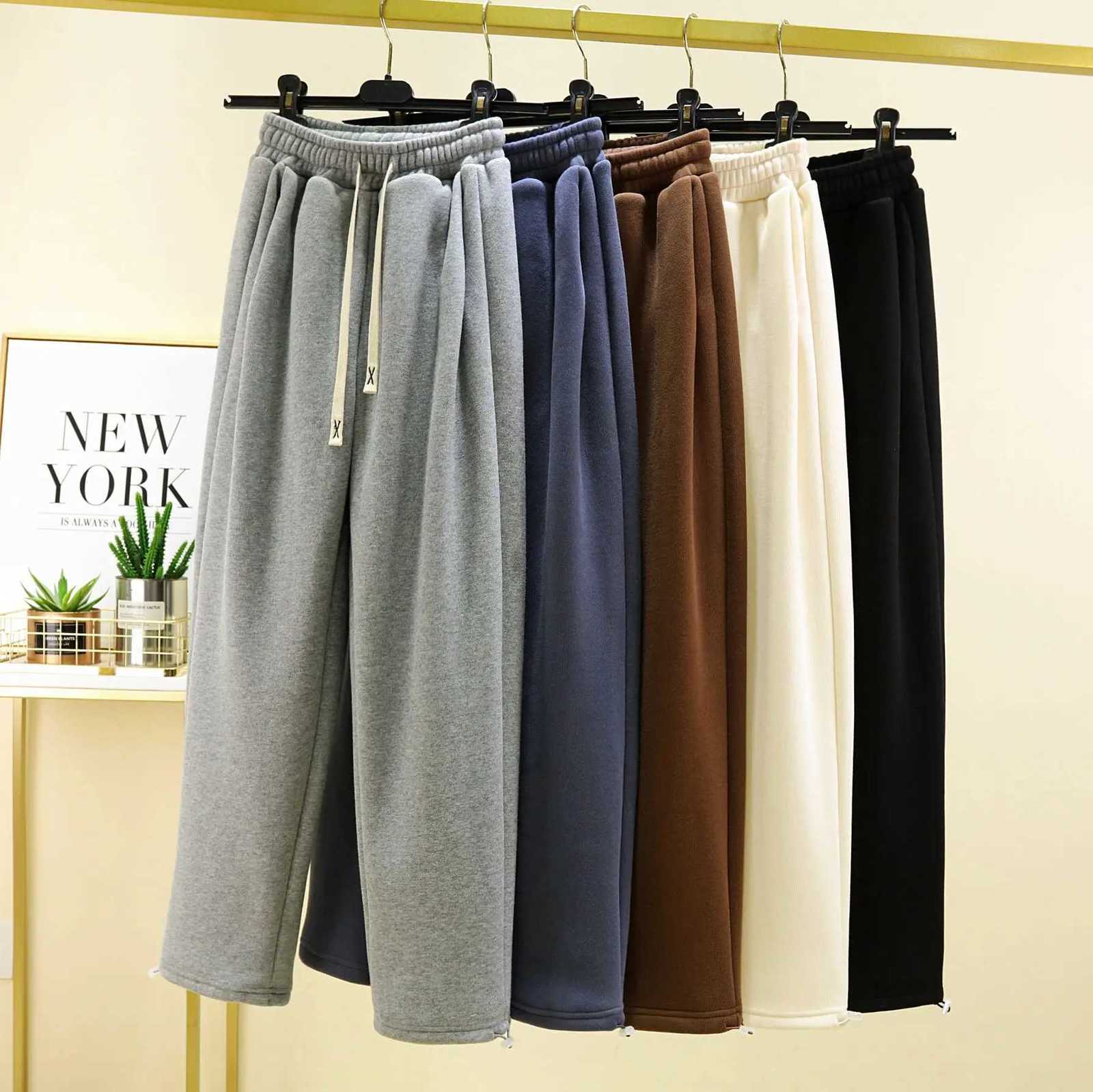 Winter Warm Straightleg Trousers Women Thicken fleece Pants Cotton SweatPants drawstring casual wearT251025