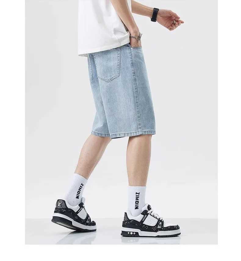 2025 Summer New Thin Retro Versatile Casual Denim Shorts for Men Soft Comfortable Stretchy Loose Drawstring Denim Shorts MaleXJ251025
