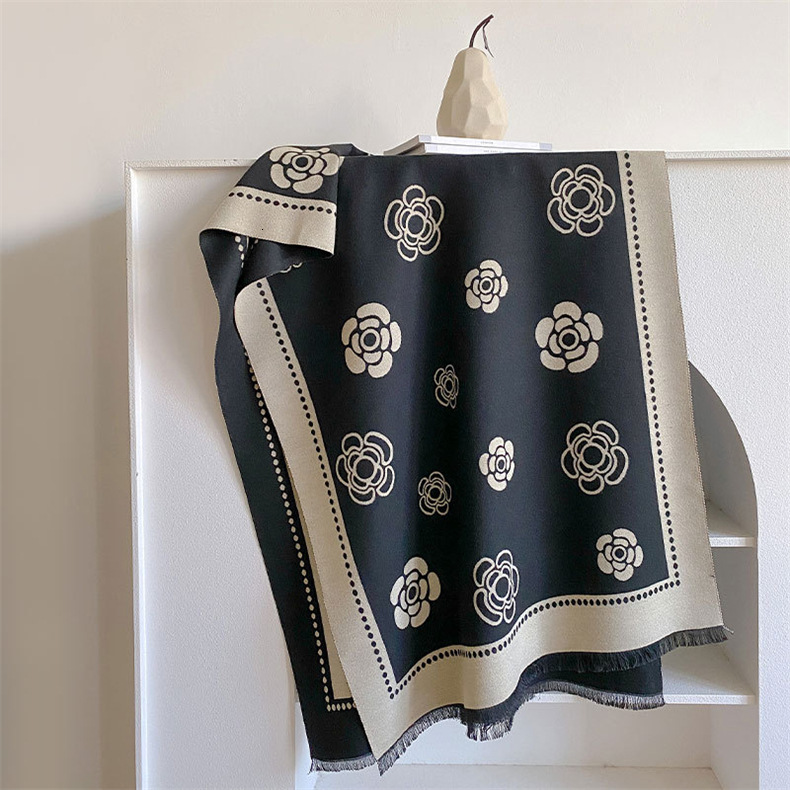 Camellia Cashmere for Women Scarf Winter High-end Versatile Thickened Warm Neck Air Conditioning Shawl Little Style