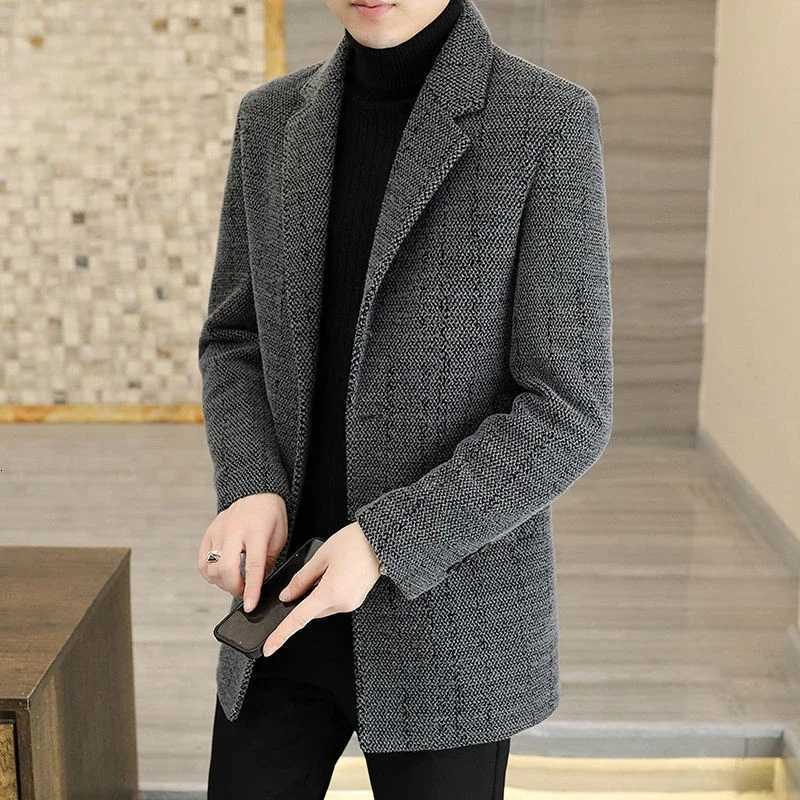 Collar Business Casual Woolen Outwear Winter Thicken Large Size Outcoat New Men SlimFit Cashmere Coat Man MidLength SuitT251025
