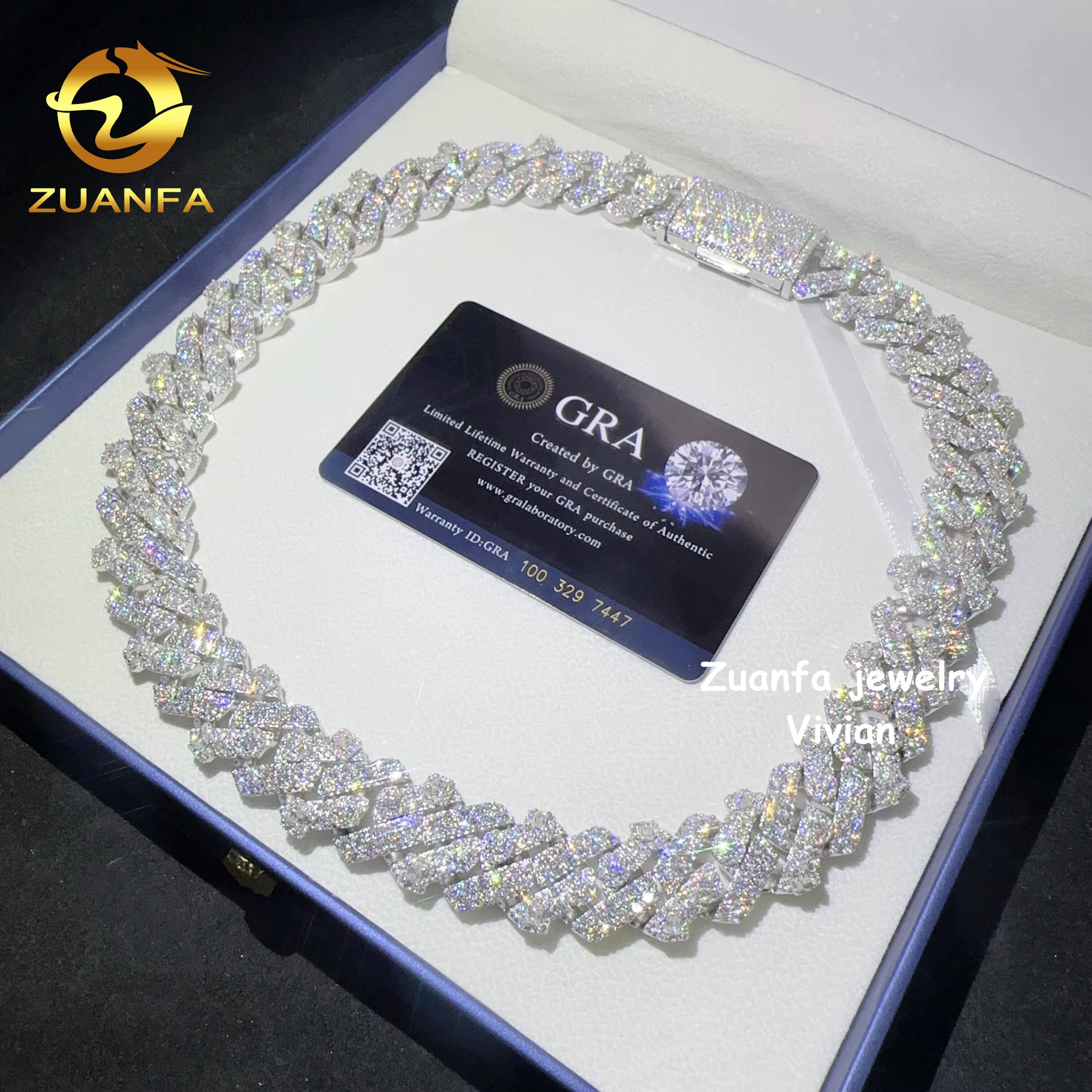Pass Diamond Tester 18mm Iced Out Hip Hop D Color VVS Moissanite Diamond Sterling Silver 925 Cuban Link Chain Necklace