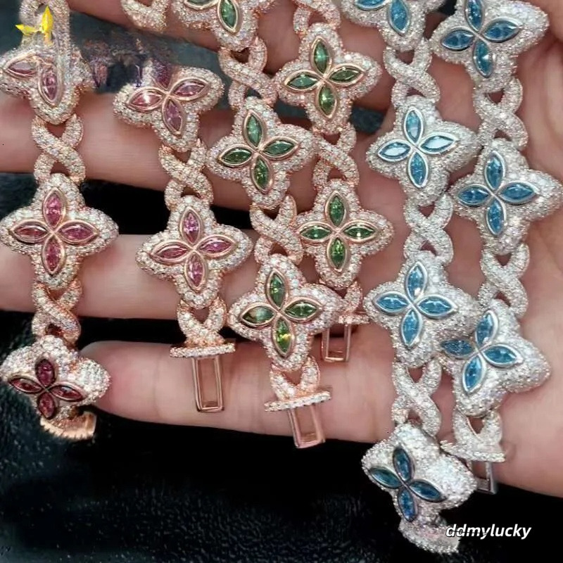 Best Selling Hip Hop Rapper Clover Bracelets Sterling Sier VVS Moissanite Infinity Cuban Link Bracelet Fine Jewelry Ddmylucky