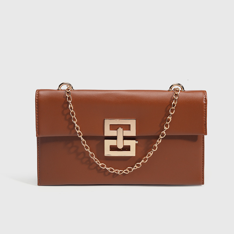 Luxury Brand Designer Bag Women's Bag Brown PU Leather Small Square Bag 2025 New Vacation Style Chain Flap Twist Lock Single Shoulder Crossbody B