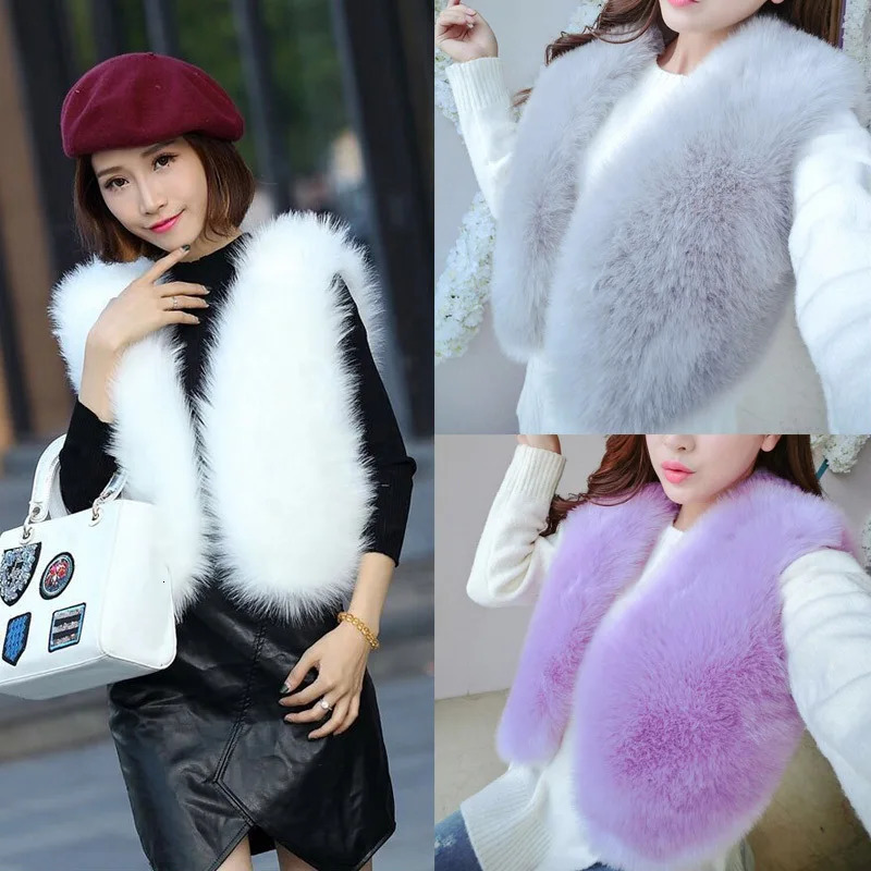 Women Autumn Winter Warm Thicken Faux Fox Fur Vest Fashion Solid Soft Plush Sleeveless Outerwear Ladies Short Vneck Waistcoat 251018