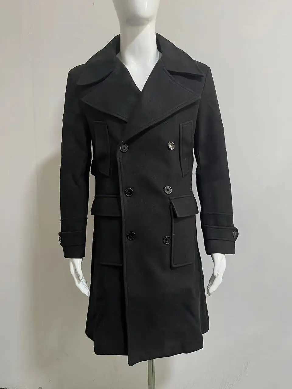 New Fashion AutumnWinter Casual Long Sleeve Turndown Collar Double Breasted Pockets Solid Color Loose Fit Wool Blends CoatT251025