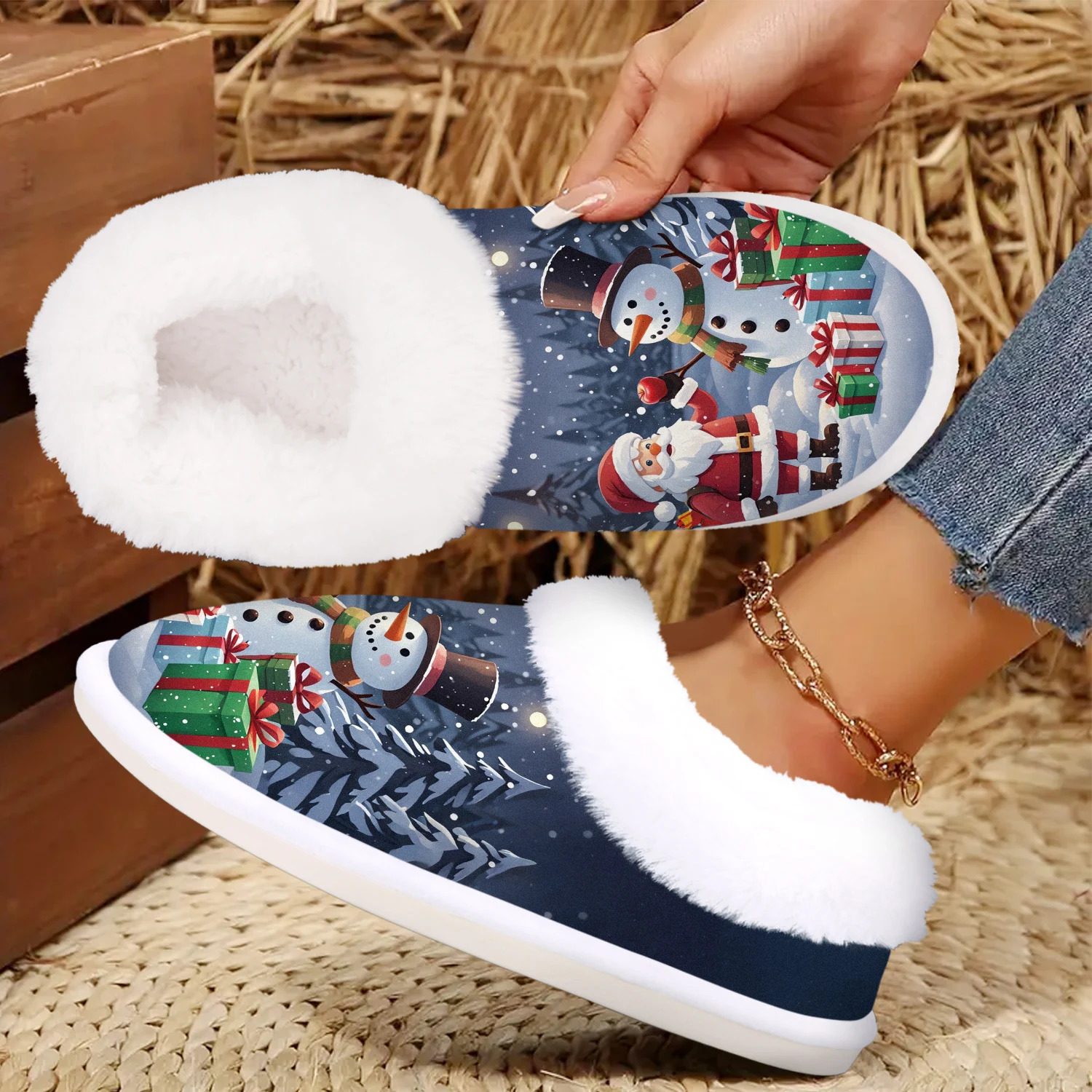 Christmas Present Cute Santa ClausSnowman IndoorOutdoor Slippers Soft House slippersWarm Bedroom Slippers251020