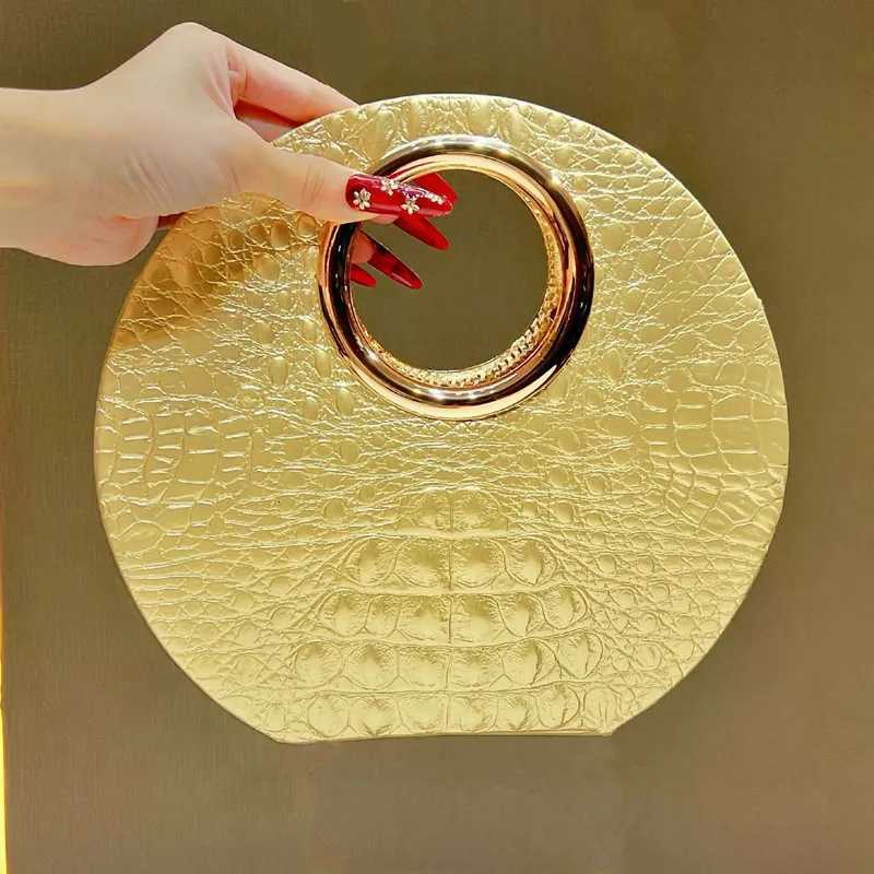 2025 Luxury Design Crocodile Pattern Leather Evening Clutch Bag Women Metal Ring Handle Handbags High End Party Shoulder Bag Z251024