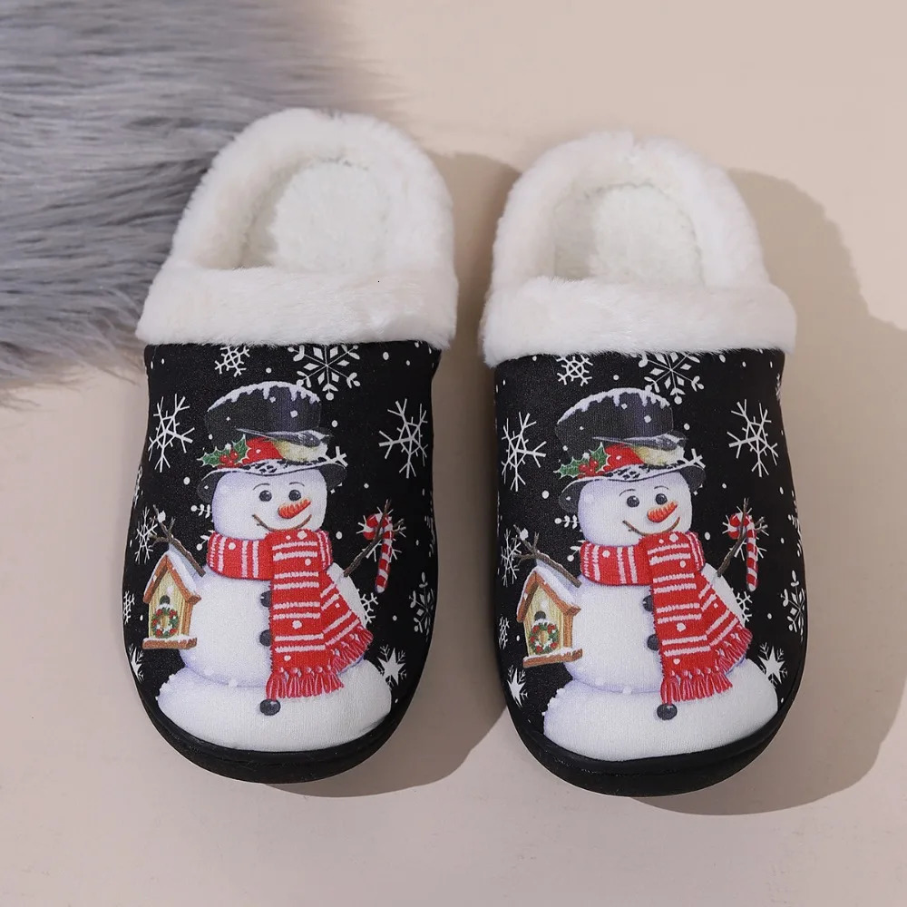 Womens Winter Christmas Snowman Slippers Fluffy Plush Warm Flats Nonslip Comfortable Slides Cozy Home Indoor Outdoor Shoes251020
