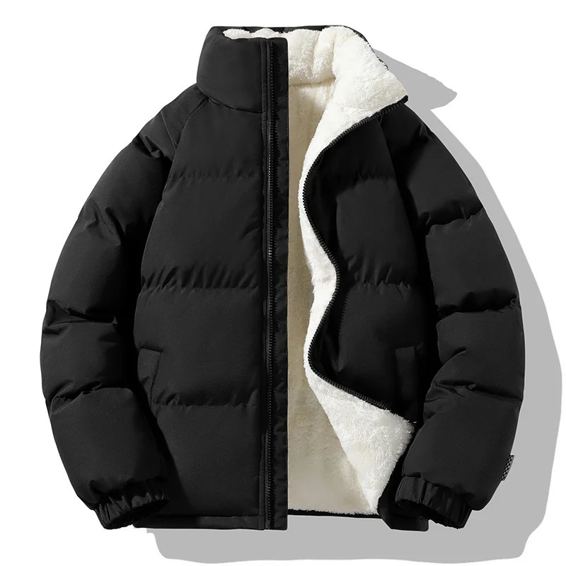 Winter Mens Lamb Wool Fashion Cotton Coat Stand up Collar Plush Thickened Warm Bread Coat Casual Loose Couple Cotton Coat 251020