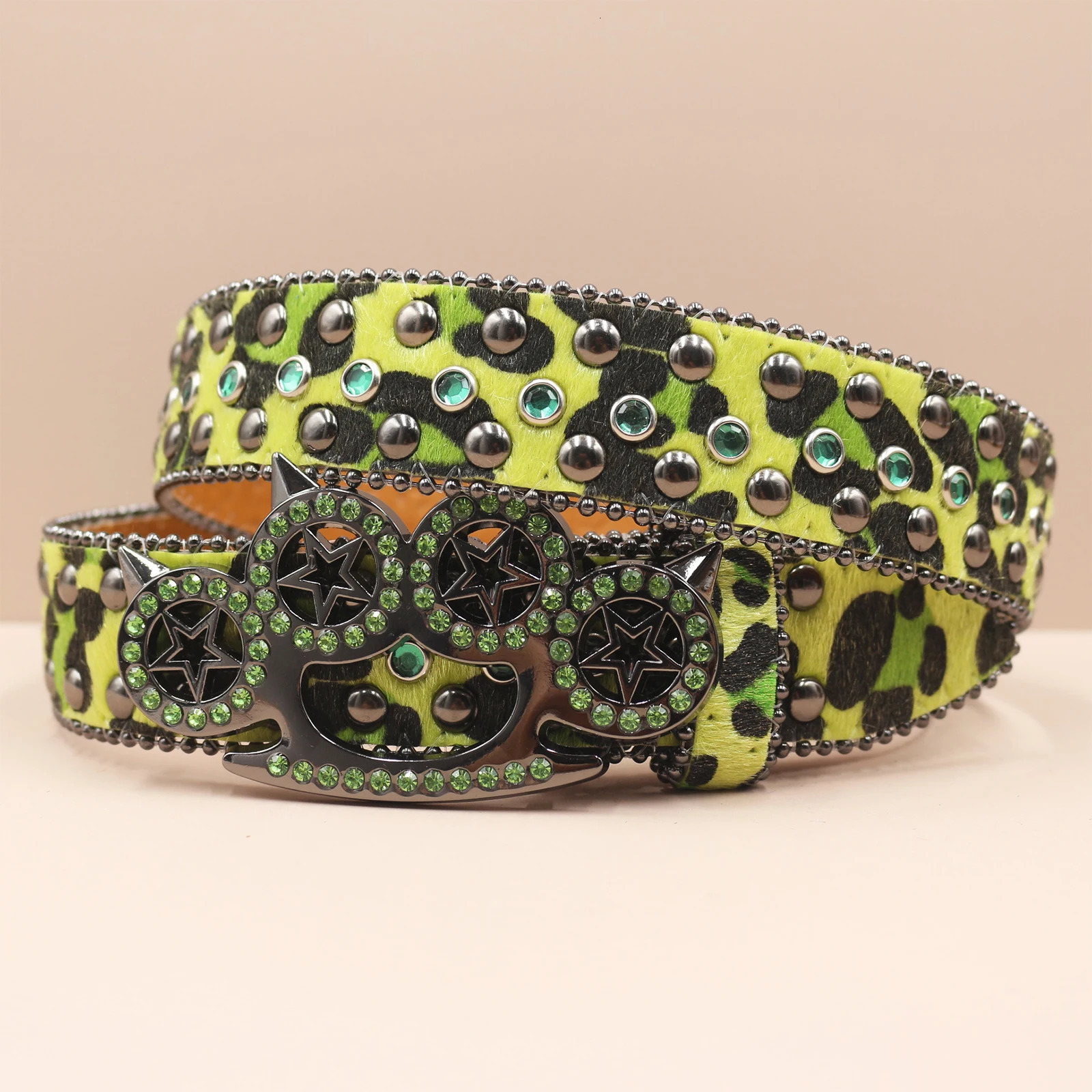 Womens Jeans Leopard Rhinestone Large Size Belt Mens Belt Western Denim Shiny Rivet Leather HipHop Rock Y2K Style Belt 251024