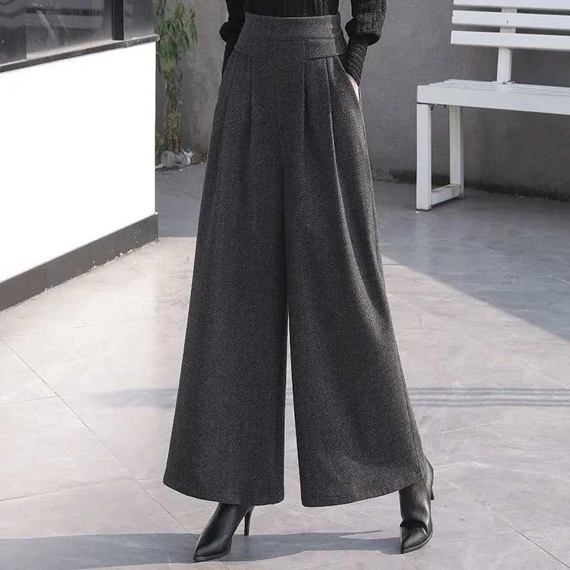Wool WideLeg Pants Womens Autumn Winter New High Waist Loose Padded Pantalones Cashmere Trousers Straight Pants FemaleT251025