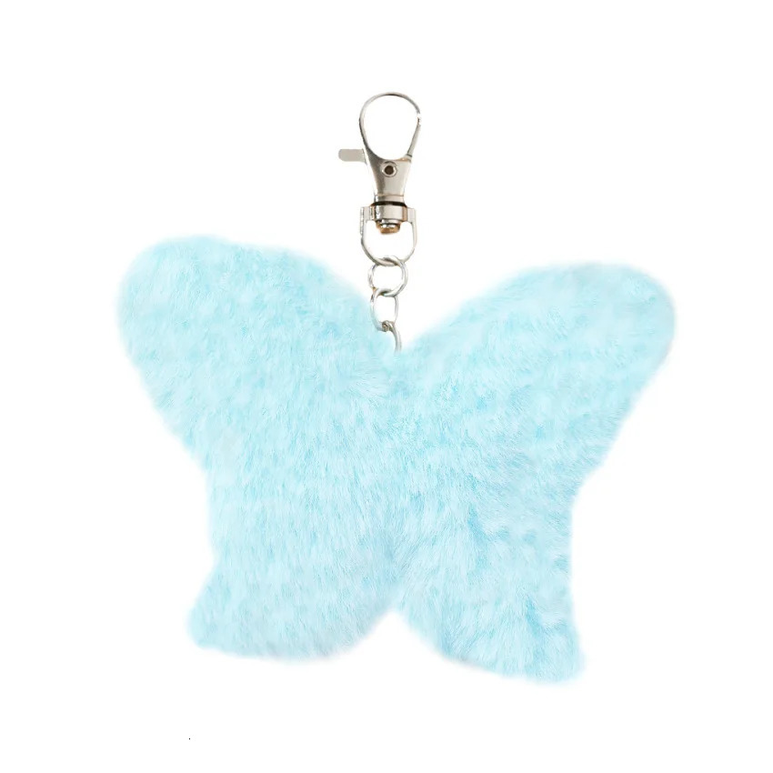 9x11cm Butterfly Fluffy Rabbit Fur Ball Key Chain Cute Pompom Artificial Rabbit Fur Pendent Keychain Women Bag Car Key Ring Gift 251021