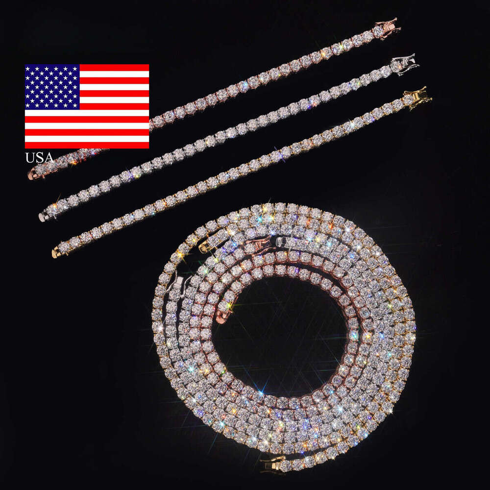 Iced Out Bracelet Hip Hop Men 4mm D VVS Silicon Stone Jewelry Sier Gold Tennis Chain Necklace