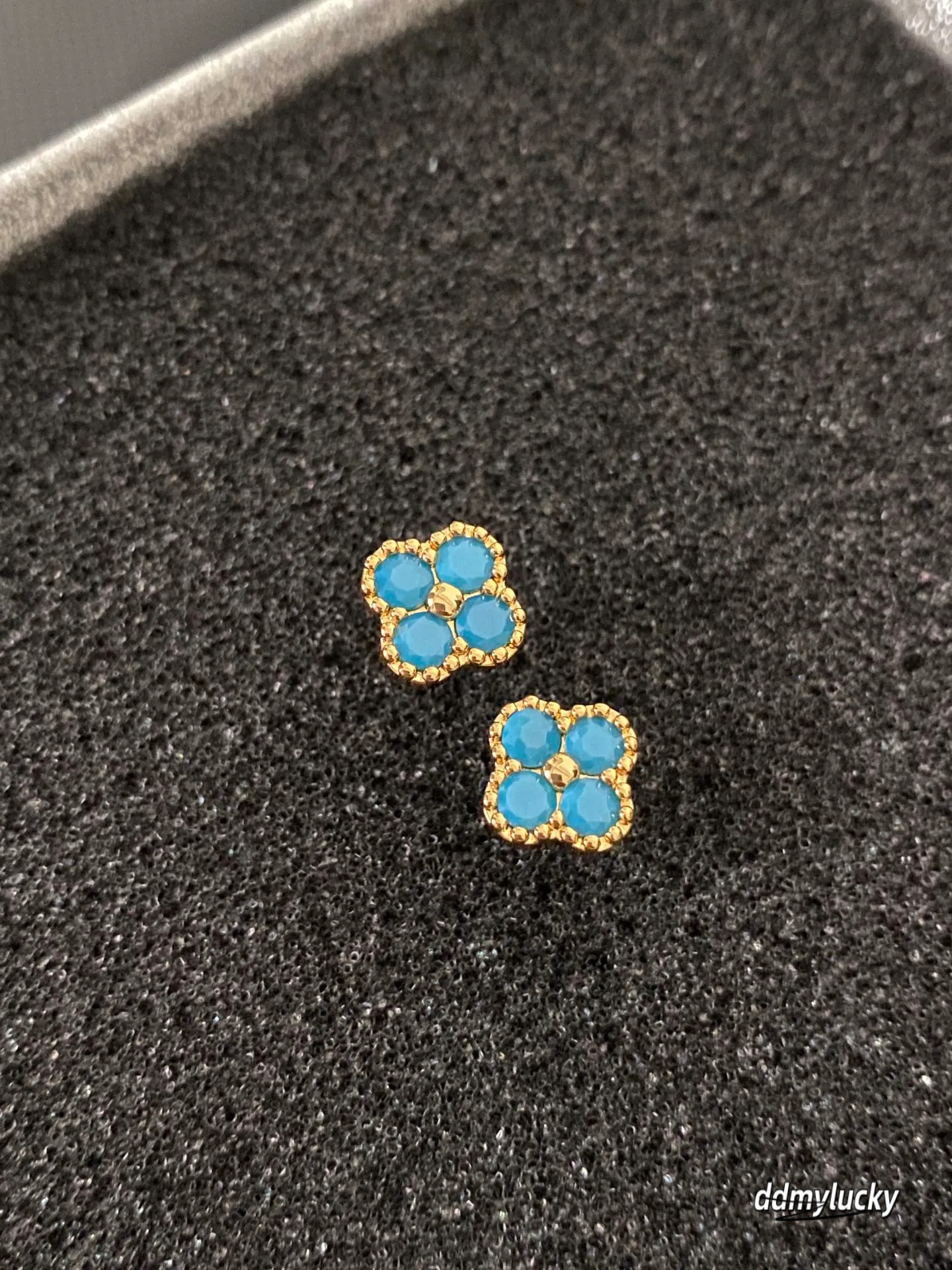 Gold-Toned Clover Stud Earrings With Blue Gemstone Accents - Elegant Jewelry For Daily Wear And Parties Ddmylucky