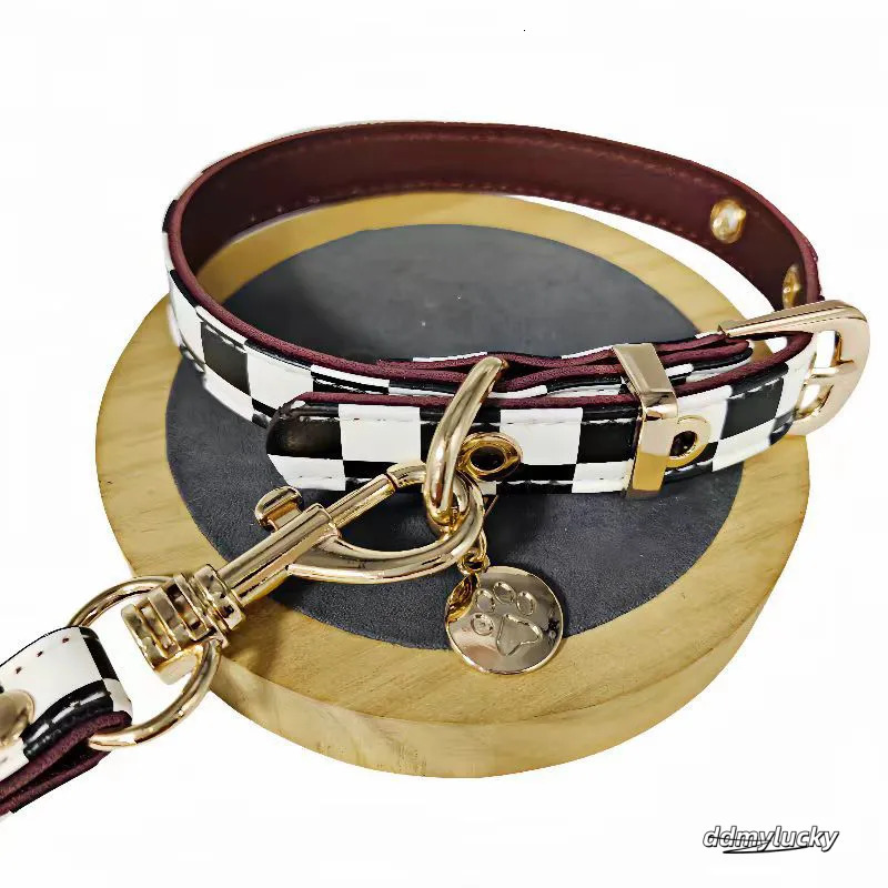 Classic Plaid Dog And Leash Set - Adjustable Leather Collar With Charm For Small To Medium Dogs Ddmylucky