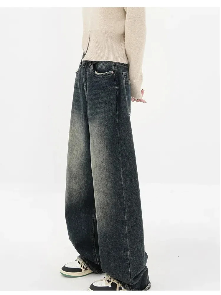 Harajuku Streetwear Retro Fashion Autumn Women High Waist Jeans Loose Wide Leg Straight Loose Denim Trousers Y2K Baggy Pants 251023