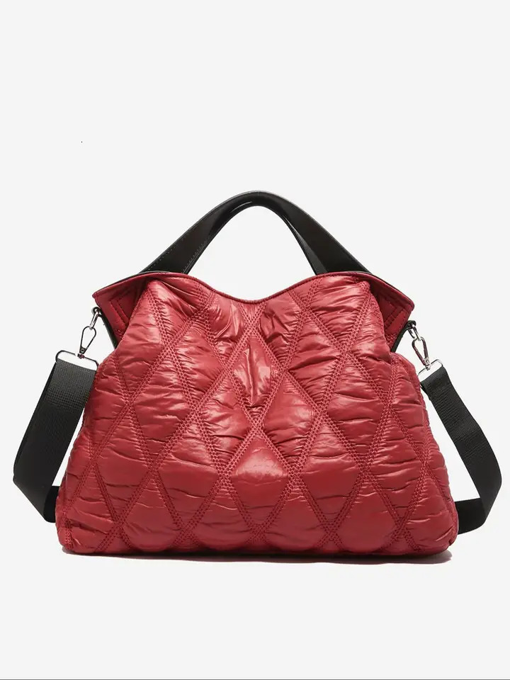 Trendy Puffer Quilted Tote Bag Rhombus Nylon Shoulder Soft Padded Handbag For Women 251018
