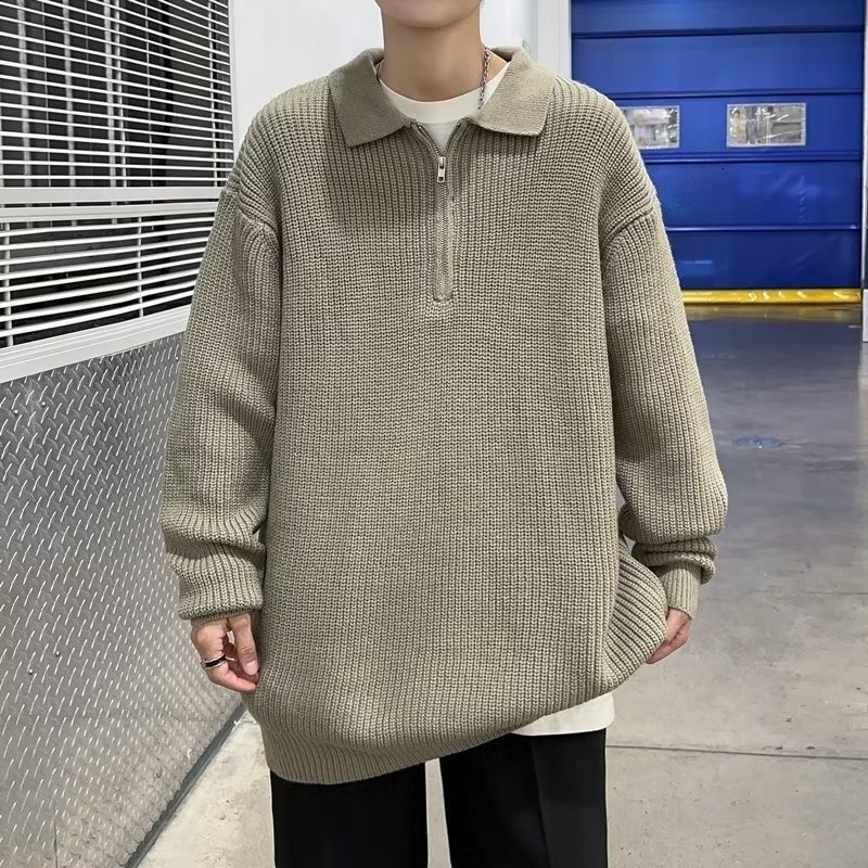 Half-zip Sweater Designer Sweater For Men Spring And Autumn Style Lazy Style Turn-down Collar Knitwear Casual Loose Simple Design