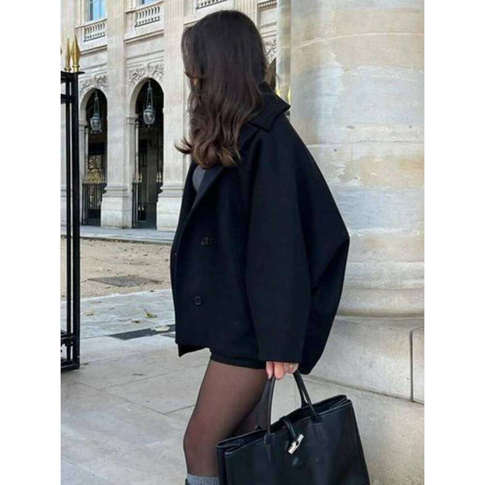 Women S Oblique Button Loose Batwing Sleeve Jacket Lapel Double Pocket Warm Solid Vintage Outerwear Fall Winter Coat