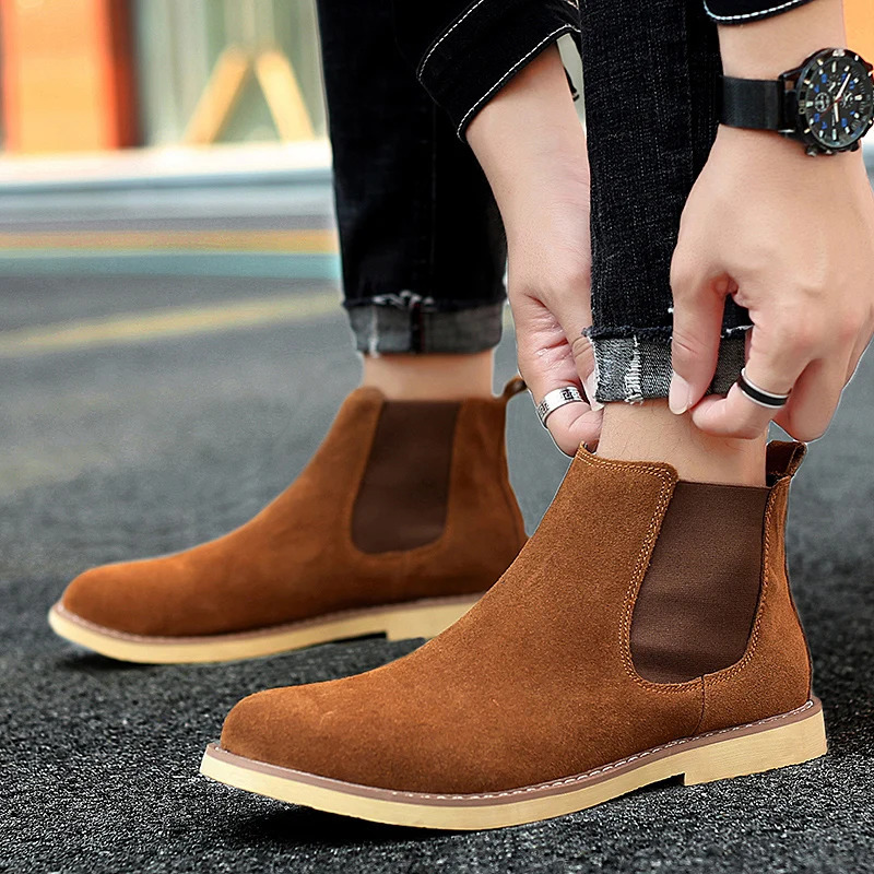Mens Shoes Chelsea Boots Mens Slipon Hipster Boots Big Size Flip Fur Ankle Boots Mens Leather Suede Boots Mens 251023