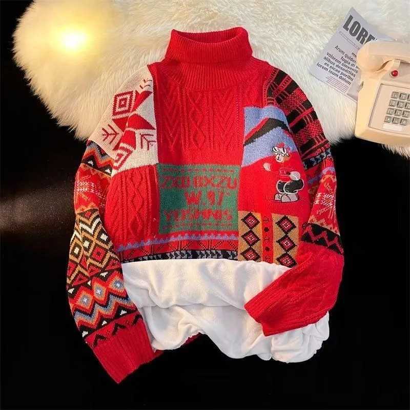 New Retro Christmas Tree Style Sweater For Men And Women In Autumn And Winter With Loose High Neck And Velvet Padded Sweater TopT251025