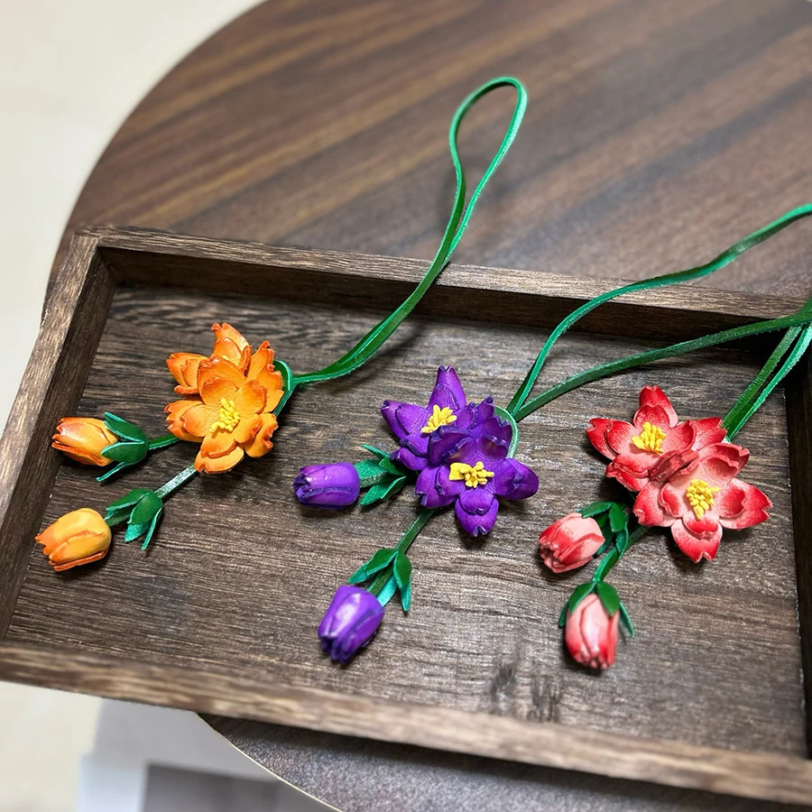 Oriental Cherry Genuine Leather Bag Charm Purple Flower Keychain Bag Pendant Decoration High Girl Gift Bags Accessories 251023