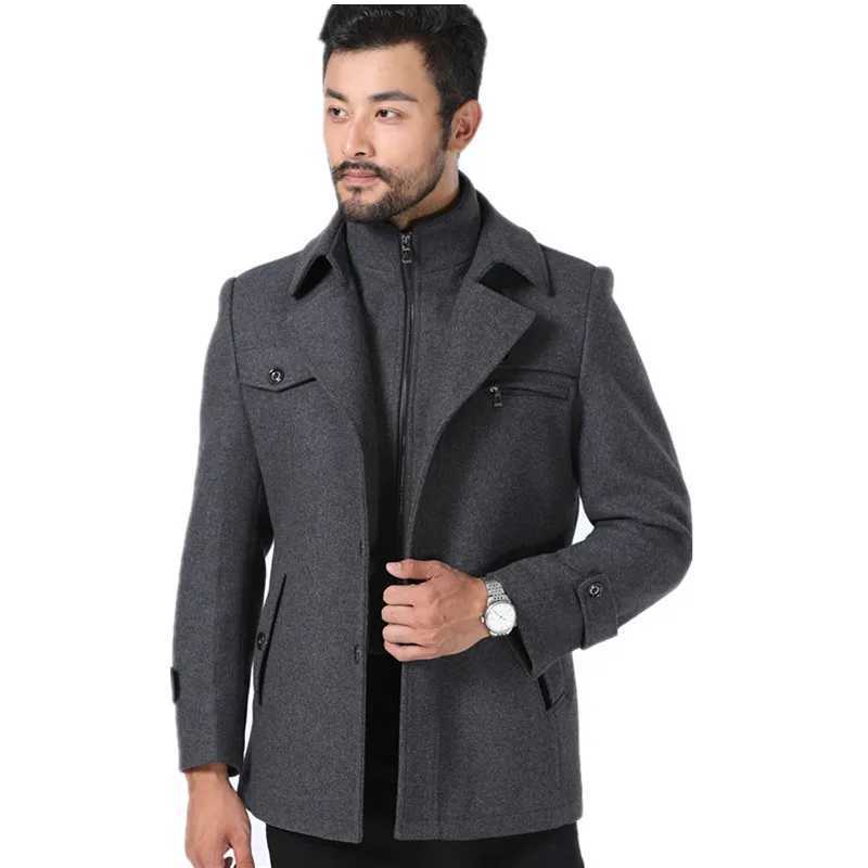 Mens Thicken Solid Color Casual Business Trendy Long Sleeve Doublelayered Collar Wool Jackets Autumn Winter Male Clothes CoatsT251025