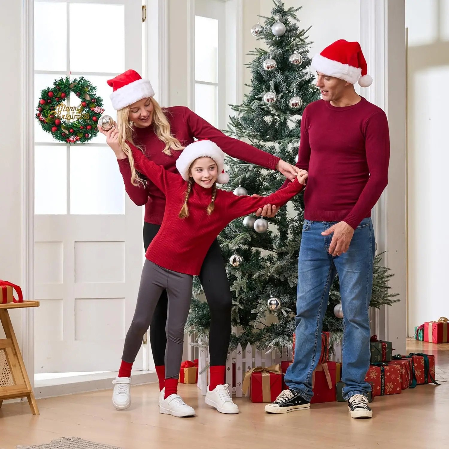 Plush Red Velvet Christmas Hat Giggling Getup with Pom Poms One Size Fits All Xmas Party Gift Santa Hat 251023