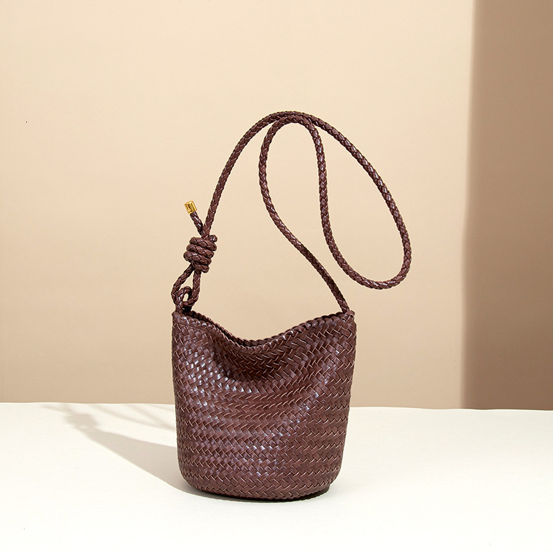 Korean Trend New for Women, Light Luxury High-End Handmade Woven Bucket Crossbody Bag