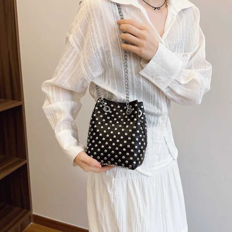 LEFTSIDE Retro Small Rivets PU Leather Shoulder Bag for Women 2025 Punk Style Bucket Handbags and Purses Females Crossbody Bags Z251024