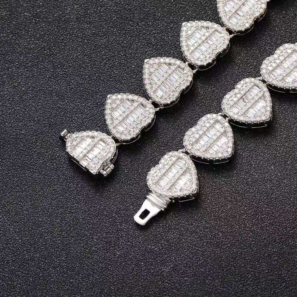 vvs iced Sier Glow Stone Hip Hop Jewelry 12mm Heart-Shaped Zirconia Tennis Necklace ChainA customizable necklace