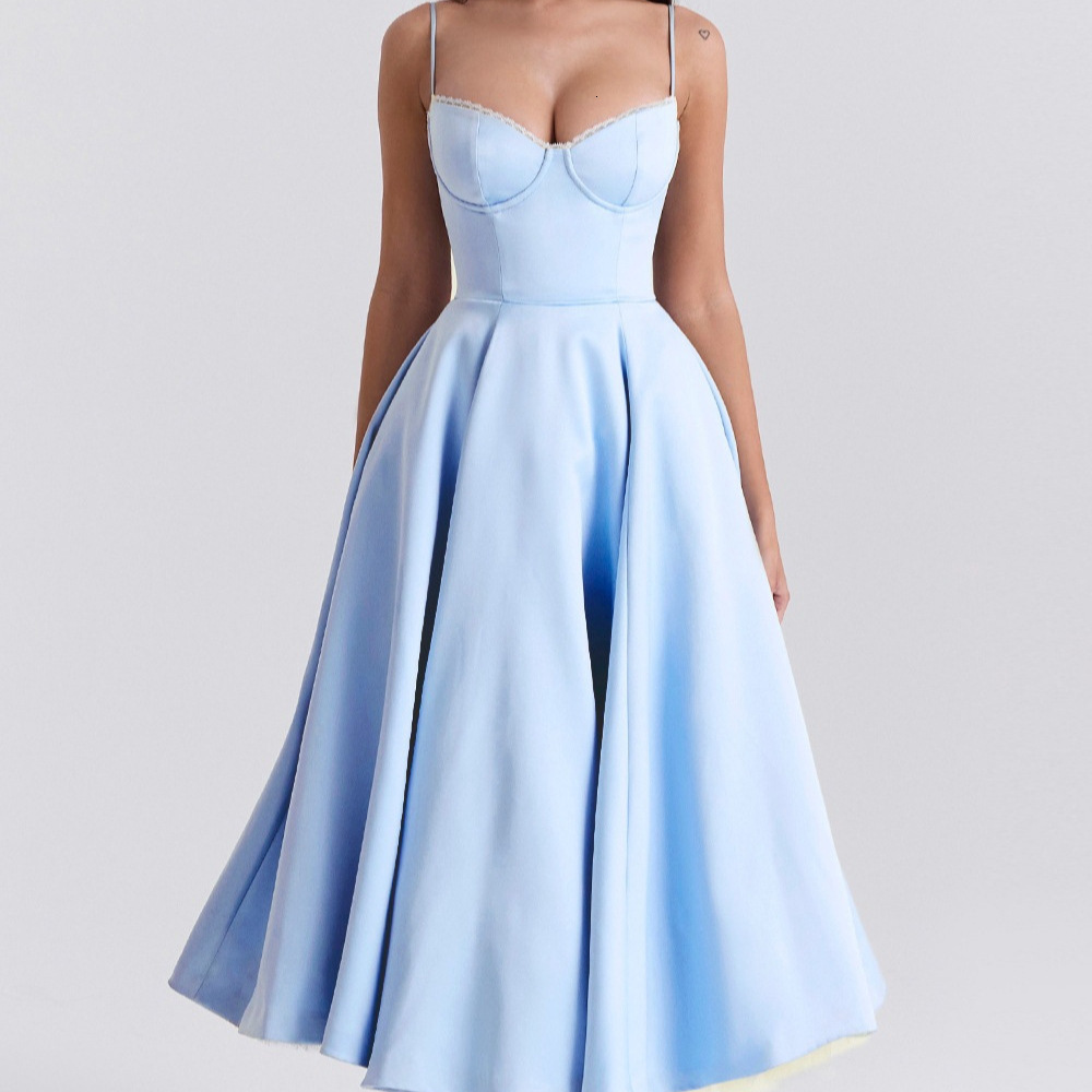 New women's designer lace up waist princess puff dress, new floral dress, summer women's high-end feeling