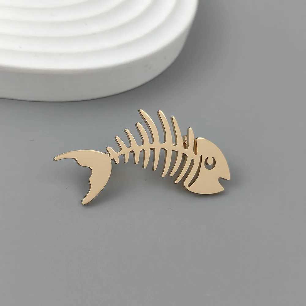 Fashion punk style hollow fish bone stainless steel goldplated 18K brooch black suit accessories wedding matching set J251115