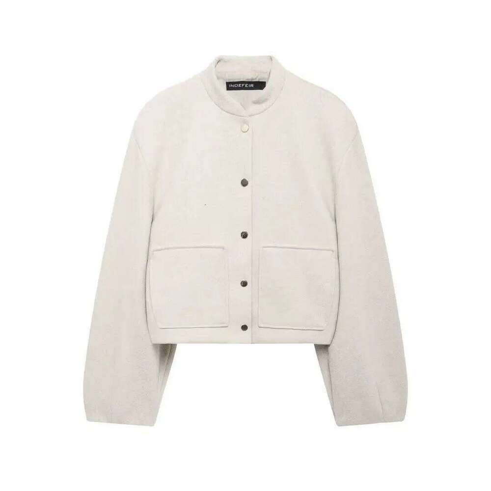 Fashionable Stand Collar Short Pilot Jacket Coat Autumn New Arrival Elegant Atmosphere Woolen Style ZR Women S Wear