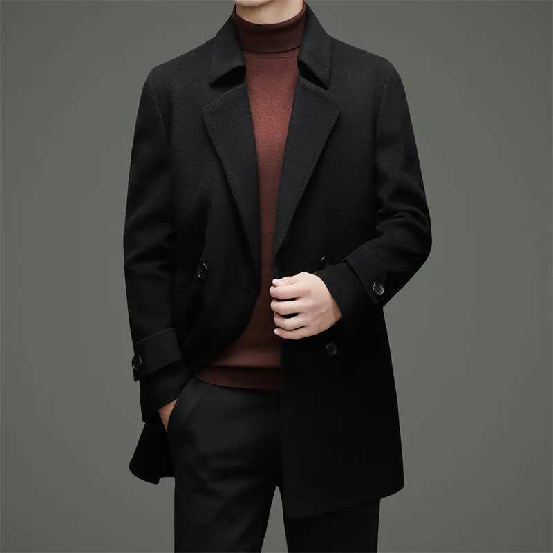 Effortless Men Doublefaced Wool Overcoat Soft Warm Essential Coat Down Vest Linning Attire Black Coffee Topcoat Old Money LookT251025