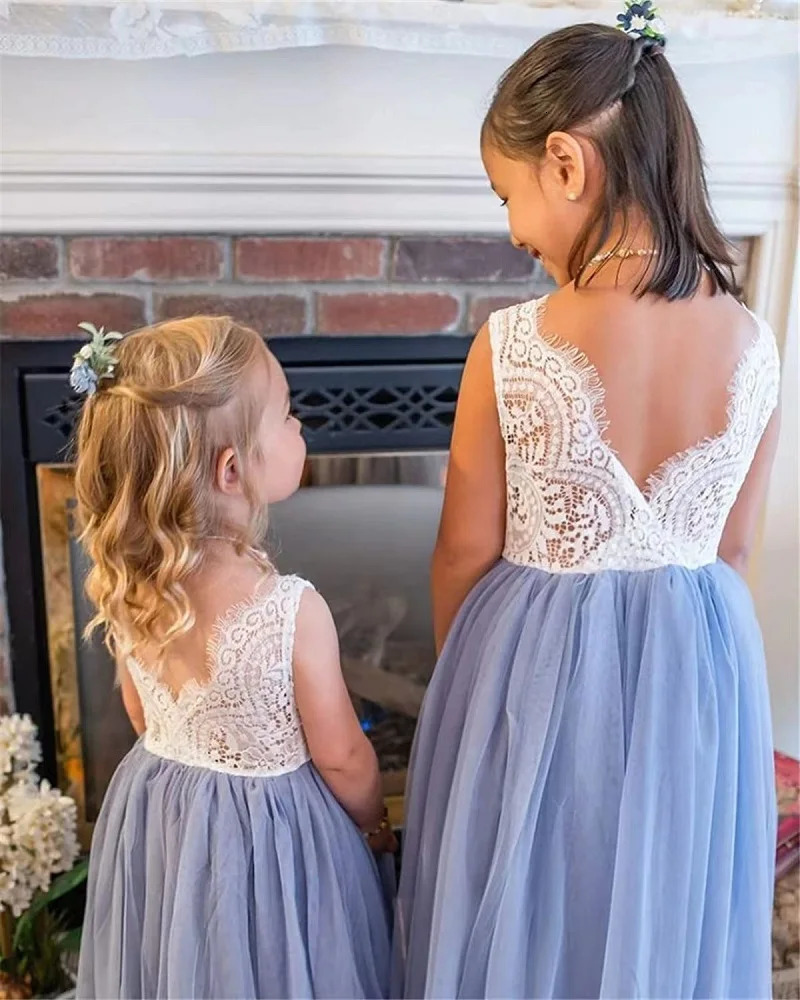 Girls Fashion Open Back Princess Dress 312 Years Old Mesh Lace Long Dress Birthday Wedding Flower Girl Performance Clothing 251023
