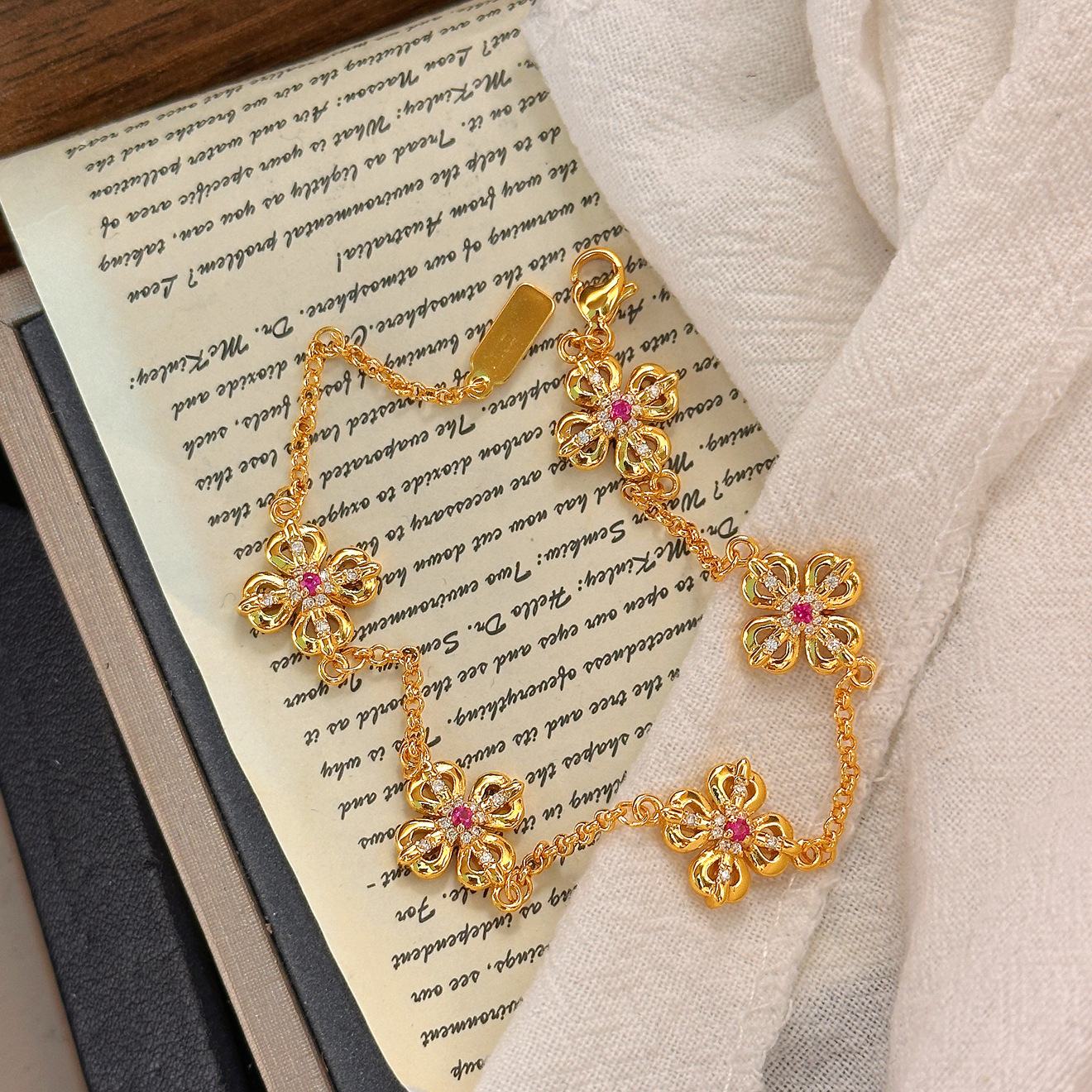 TaiYang New Gold Plated Copper Chinese Style Five-Flower Bracelet, Adjustable Copper Chain with Elegant Clasp for Women