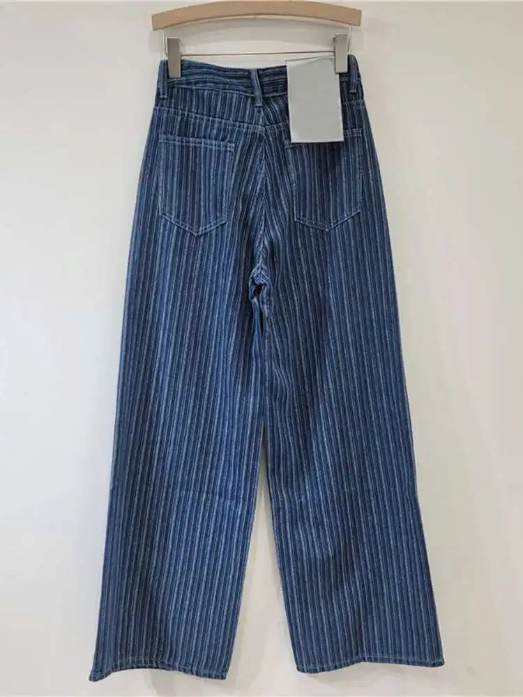 DEAT Womens Jeans High Waist Washed Striped Loose Straight Wide Leg Vintage Casual Denim Pants 2025 Summer Fashion 29L8450 251023
