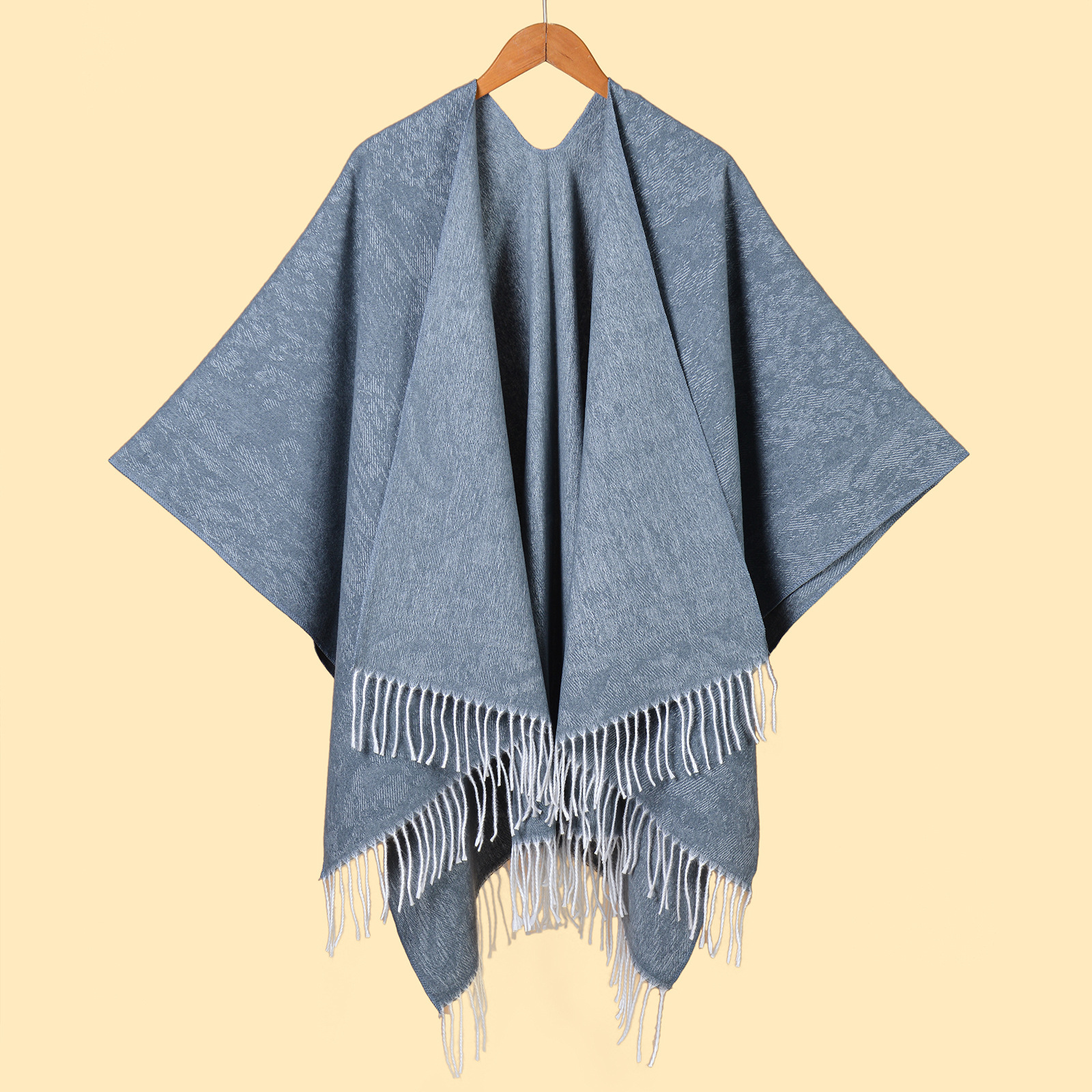 New Womens Solid Color Tassel Thickened Warm Split Shawl Simple Versatile Elegant Warm Outerwear
