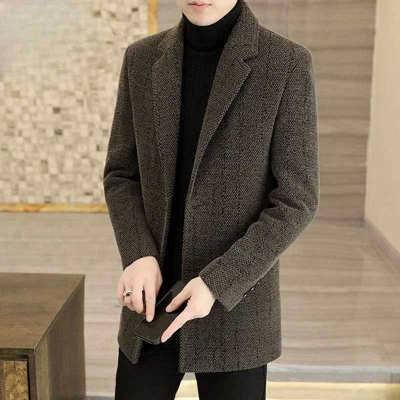 Collar Business Casual Woolen Outwear Winter Thicken Large Size Outcoat New Men SlimFit Cashmere Coat Man MidLength SuitT251025