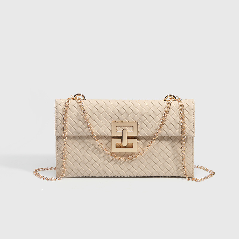 Luxury Brand Designer Bag Women's Bag Brown Woven Small Square Bag 2025 New Vacation Style Chain Flap Twist Lock Single Shoulder Crossbody Bag