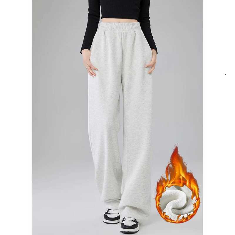 Winter Lady Snow Warm Thin Straight Leg Pants Girls Classic Daily Plush Trousers Women High Waist Thermal Fleece PantsT251025