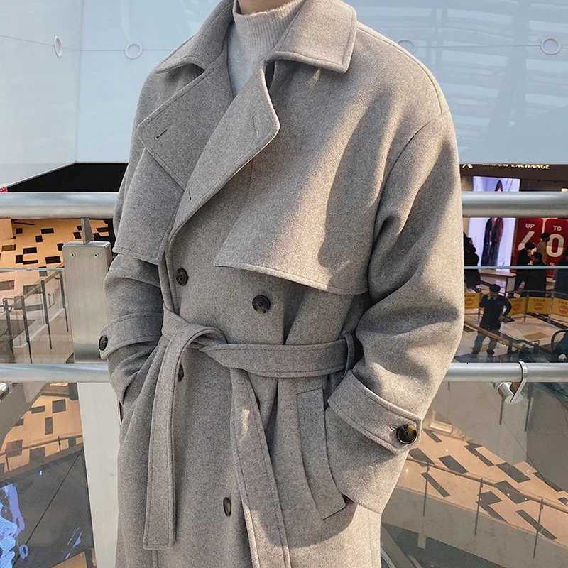 2022 Mens Woolen Clothes Straight Casual Windbreaker Long Coat Fashion Loose Gentle Autumn Korean Elegant OvercoatT251025