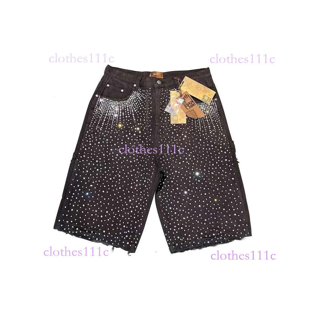 Streetwear Couple Vintage Rhie Sequined Y2k Cowboy Hip Hop Loose Sport Denim Casual Shorts