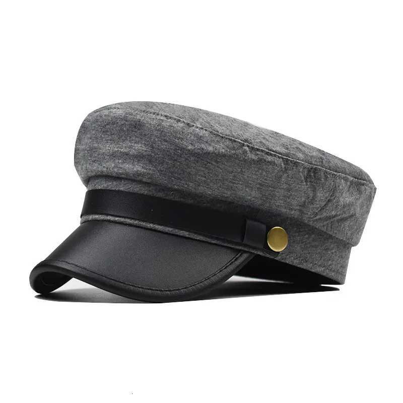 PU leather flat top beret hat breathable and cfortable duck tongue octagonal hat for wen with British leather buckle Y251025