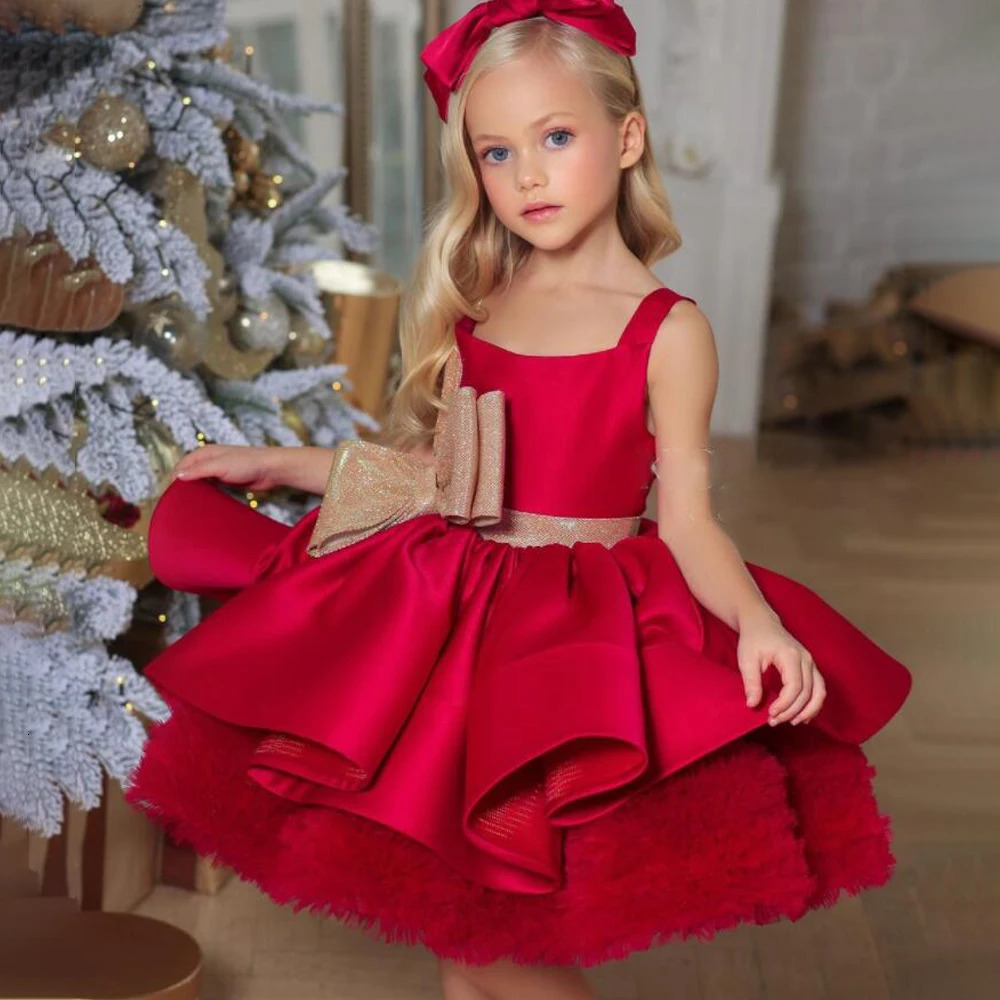 Elegant Red Christmas Girls Party Dress Carnival Costume Sequins Bow Tulle Birthday Princess Dresses for Girl Wedding Prom Gown 251023