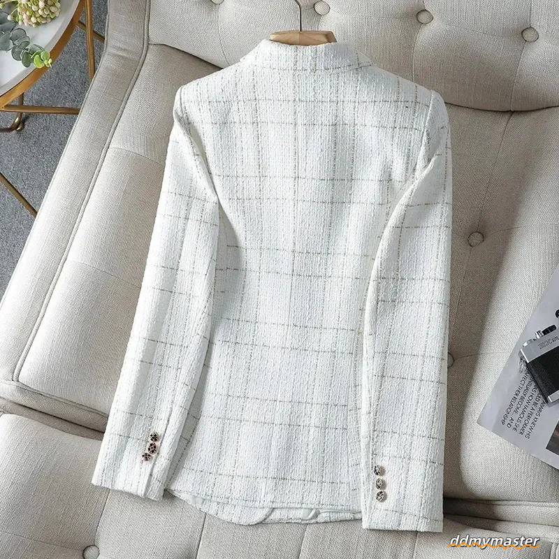Ladies Jackets: Elegant White Suit Autumn Winter Wool Tweed Jacket, Casual Small Fragrance Outwear, Temperament Blazer Female Top Ddmymaster